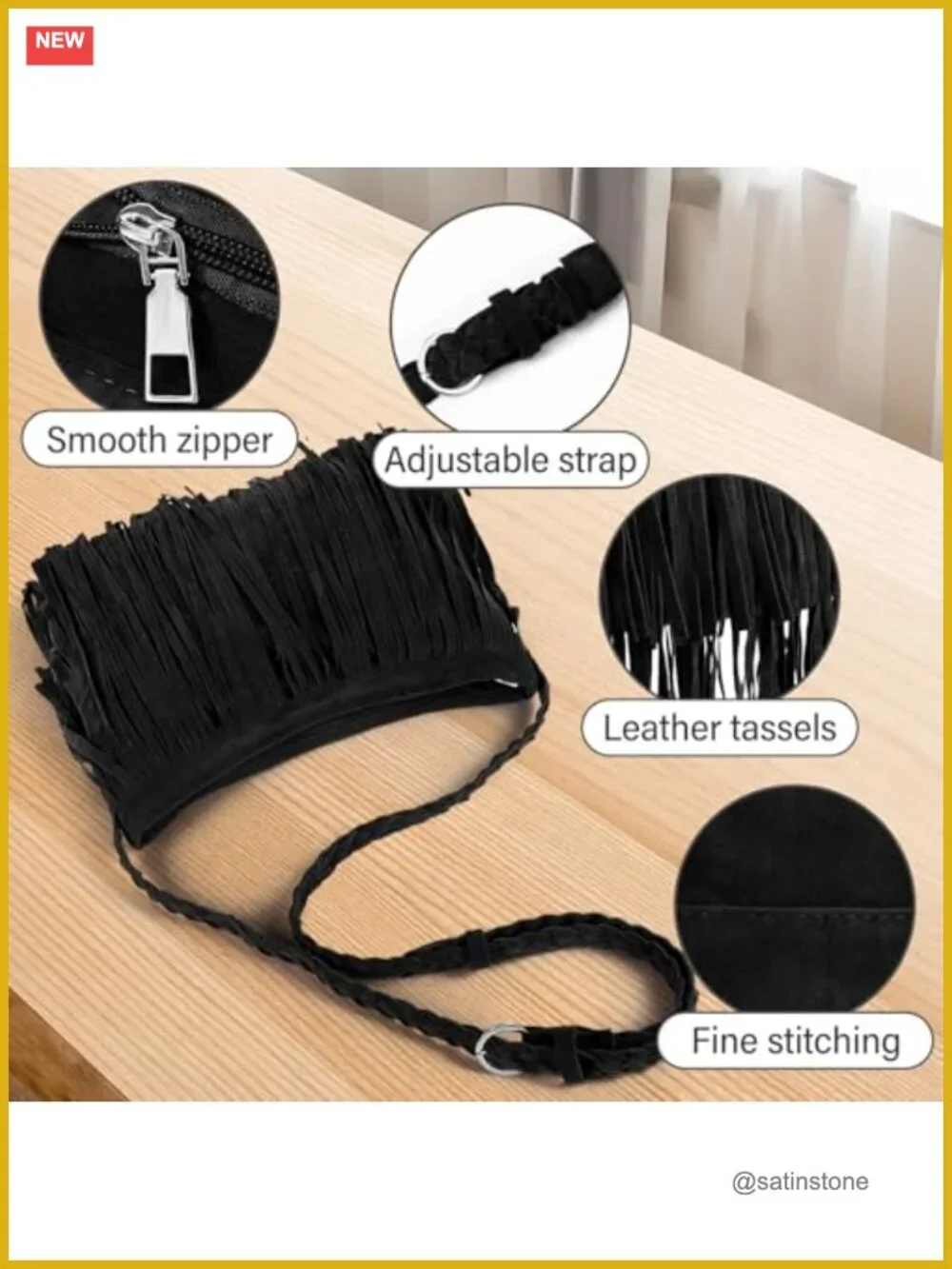 Fringe Crossbody Bag with Tassels - Large Hobo Shoulder Bag